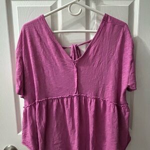 Women's Pink V-Neck Top